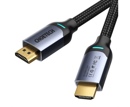 Кабель мультимедийный HDMI to HDMI 2.0m V2.1, 8K60Hz Choetech (XHH01), изображение 2 Кабель мультимедийный HDMI to HDMI 2.0m V2.1, 8K60Hz Choetech (XHH01), изображение 2