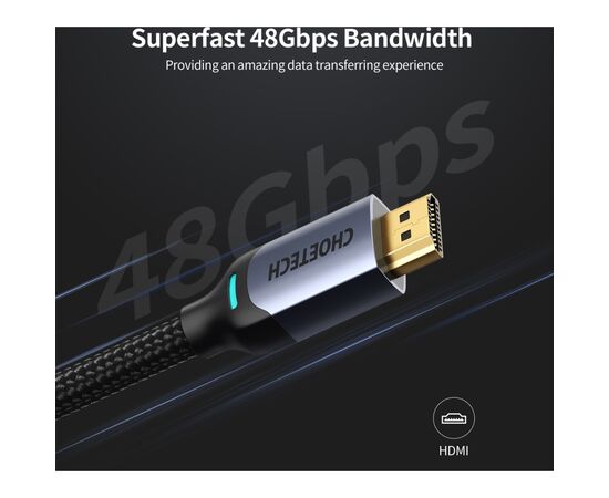 Кабель мультимедийный HDMI to HDMI 2.0m V2.1, 8K60Hz Choetech (XHH01), изображение 4 Кабель мультимедийный HDMI to HDMI 2.0m V2.1, 8K60Hz Choetech (XHH01), изображение 4