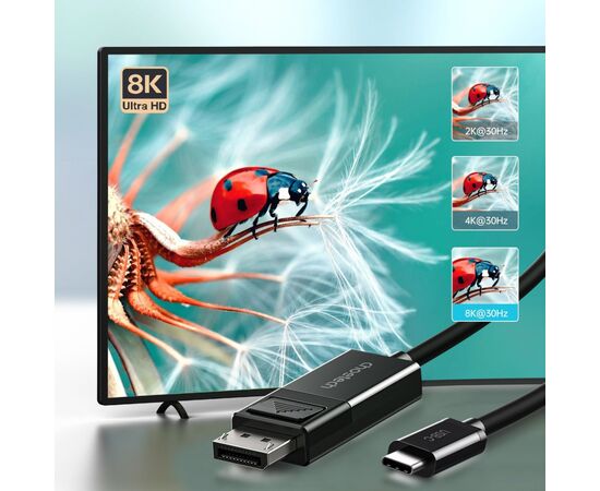 Кабель мультимедийный USB 3.1 Type-C to DisplayPort 1.8m V1.4 Thunderbolt 3 4K60Hz PVC Choetech (XCP-1803), изображение 4 Кабель мультимедийный USB 3.1 Type-C to DisplayPort 1.8m V1.4 Thunderbolt 3 4K60Hz PVC Choetech (XCP-1803), изображение 4