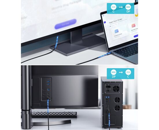 Кабель мультимедийный USB 3.1 Type-C to DisplayPort 1.8m V1.4 Thunderbolt 3 4K60Hz PVC Choetech (XCP-1803), изображение 6 Кабель мультимедийный USB 3.1 Type-C to DisplayPort 1.8m V1.4 Thunderbolt 3 4K60Hz PVC Choetech (XCP-1803), изображение 6
