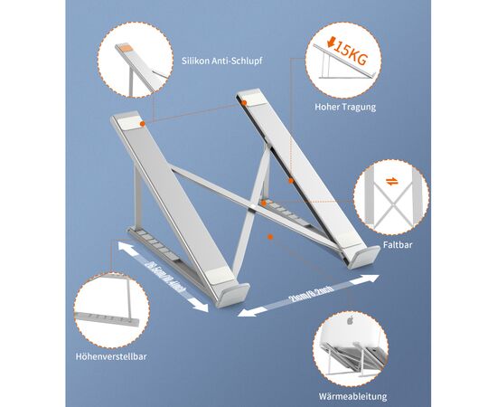 Подставка для ноутбука Choetech до 17", алюминий, компактный (H055-GY), изображение 4 Подставка для ноутбука Choetech до 17", алюминий, компактный (H055-GY), изображение 4