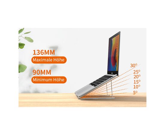 Подставка для ноутбука Choetech до 17", алюминий, компактный (H055-GY), изображение 5 Подставка для ноутбука Choetech до 17", алюминий, компактный (H055-GY), изображение 5