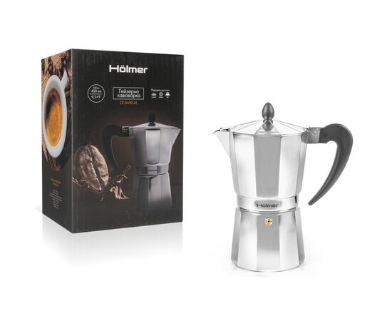 Гейзерная кофеварка Hölmer Aluminum 450 мл (CF-0450-AL), изображение 6 Гейзерная кофеварка Hölmer Aluminum 450 мл (CF-0450-AL), изображение 6