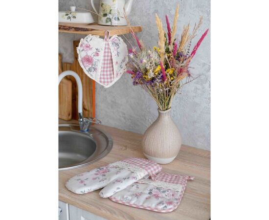 Кухонная прихватка Прованс сердце Bella Розы/Розовая клетка с кружевом (4823093416734), изображение 2 Кухонная прихватка Прованс сердце Bella Розы/Розовая клетка с кружевом (4823093416734), изображение 2