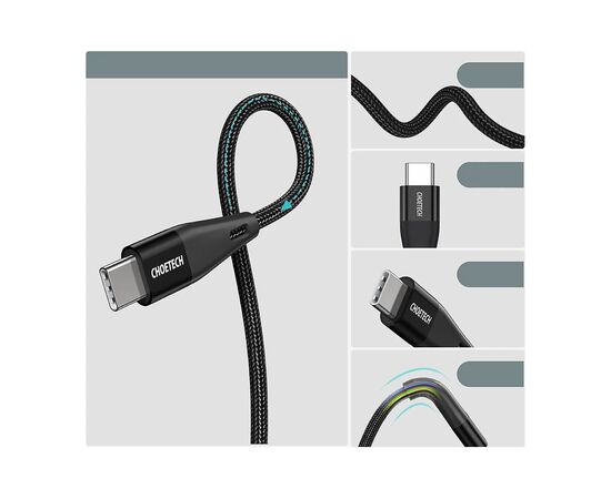Дата кабель USB-C to USB-C 1.2m USB 2.0 60W Choetech (XCC-1003), изображение 3 Дата кабель USB-C to USB-C 1.2m USB 2.0 60W Choetech (XCC-1003), изображение 3