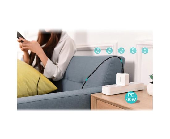 Дата кабель USB-C to USB-C 1.2m USB 2.0 60W Choetech (XCC-1003), изображение 8 Дата кабель USB-C to USB-C 1.2m USB 2.0 60W Choetech (XCC-1003), изображение 8