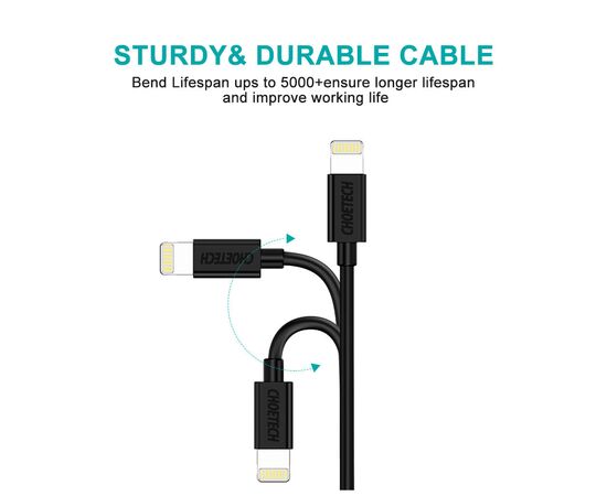 Дата кабель USB 2.0 AM to Lightning 1.2m 2.4A MFI Choetech (IP0026), изображение 3 Дата кабель USB 2.0 AM to Lightning 1.2m 2.4A MFI Choetech (IP0026), изображение 3