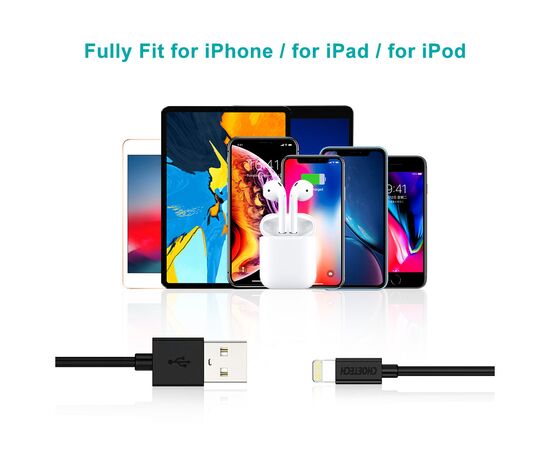 Дата кабель USB 2.0 AM to Lightning 1.2m 2.4A MFI Choetech (IP0026), изображение 6 Дата кабель USB 2.0 AM to Lightning 1.2m 2.4A MFI Choetech (IP0026), изображение 6