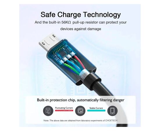 Дата кабель USB 2.0 AM to Micro 5P 1.2m 2.4A PVC Choetech (AB003), изображение 3 Дата кабель USB 2.0 AM to Micro 5P 1.2m 2.4A PVC Choetech (AB003), изображение 3