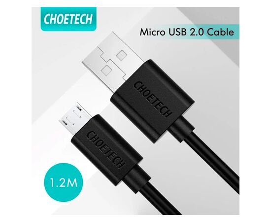 Дата кабель USB 2.0 AM to Micro 5P 1.2m 2.4A PVC Choetech (AB003), изображение 5 Дата кабель USB 2.0 AM to Micro 5P 1.2m 2.4A PVC Choetech (AB003), изображение 5