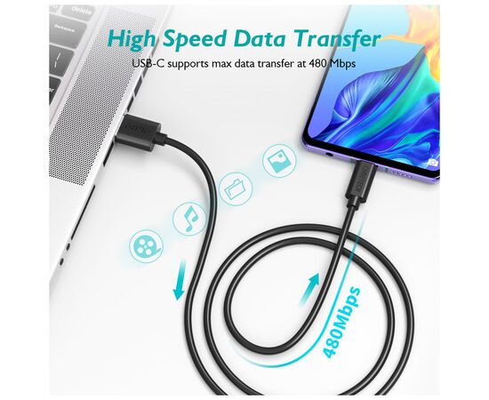 Дата кабель USB 2.0 AM to Type-C 2.0m 3A 18W PVC Choetech (AC0003), изображение 5 Дата кабель USB 2.0 AM to Type-C 2.0m 3A 18W PVC Choetech (AC0003), изображение 5