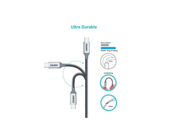 Дата кабель USB-C to USB-C 1.8m USB 3.1 PD100W Choetech (XCC-1002), изображение 2 Дата кабель USB-C to USB-C 1.8m USB 3.1 PD100W Choetech (XCC-1002), изображение 2