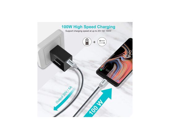 Дата кабель USB-C to USB-C 1.8m USB 3.1 PD100W Choetech (XCC-1002), изображение 3 Дата кабель USB-C to USB-C 1.8m USB 3.1 PD100W Choetech (XCC-1002), изображение 3