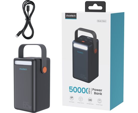 Батарея универсальная Choetech 50000mAh, PD/3.0/65W, QC/3.0/18W, USB-C, 3*USB-A, mirco USB, LED Light (B664-CCBE), изображение 3 Батарея универсальная Choetech 50000mAh, PD/3.0/65W, QC/3.0/18W, USB-C, 3*USB-A, mirco USB, LED Light (B664-CCBE), изображение 3