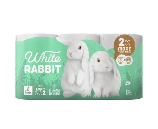 Туалетная бумага Grite White Rabbit 3 слоя 6 рулонов (4770023346046), изображение 2 Туалетная бумага Grite White Rabbit 3 слоя 6 рулонов (4770023346046), изображение 2