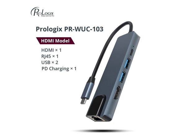 Концентратор ProLogix USB3.1 Type C to HDMI+2*USB3.0+USB C PD+Lan (PR-WUC-103B), изображение 2 Концентратор ProLogix USB3.1 Type C to HDMI+2*USB3.0+USB C PD+Lan (PR-WUC-103B), изображение 2
