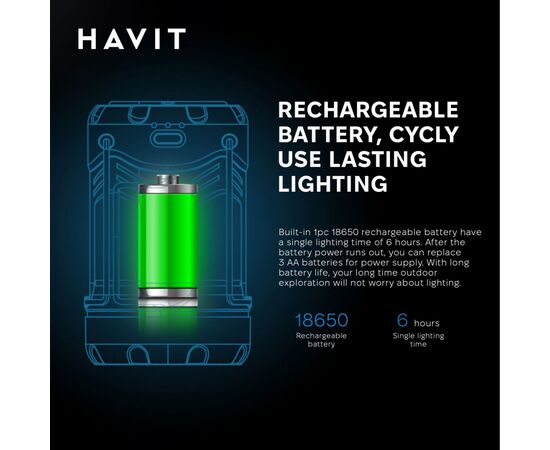 Фонарь Havit Многофункциональный для кемпинга 3W 300Lm (HV-S006), изображение 6 Фонарь Havit Многофункциональный для кемпинга 3W 300Lm (HV-S006), изображение 6
