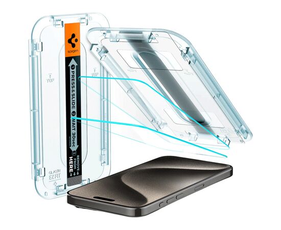 Стекло защитное Spigen Apple iPhone 15 Pro EZ FIT tR (2 Pack) (AGL06892), изображение 3 Стекло защитное Spigen Apple iPhone 15 Pro EZ FIT tR (2 Pack) (AGL06892), изображение 3
