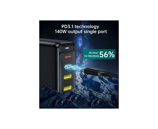 Блок питания к ноутбуку Choetech 140W GaN PD, QC/3.0, PPS, 2*Type-C, 2*USB-A (PD6005-EU-B), изображение 4 Блок питания к ноутбуку Choetech 140W GaN PD, QC/3.0, PPS, 2*Type-C, 2*USB-A (PD6005-EU-B), изображение 4