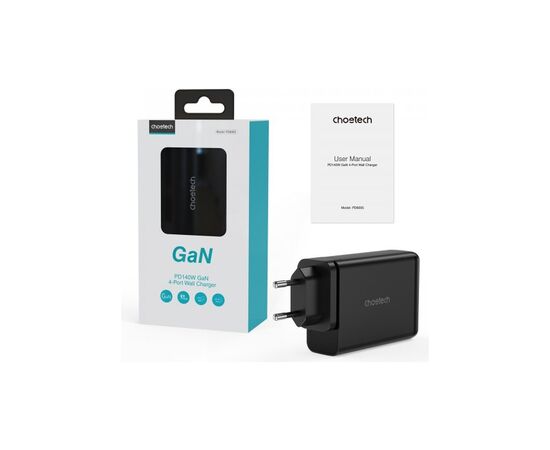Блок питания к ноутбуку Choetech 140W GaN PD, QC/3.0, PPS, 2*Type-C, 2*USB-A (PD6005-EU-B), изображение 8 Блок питания к ноутбуку Choetech 140W GaN PD, QC/3.0, PPS, 2*Type-C, 2*USB-A (PD6005-EU-B), изображение 8
