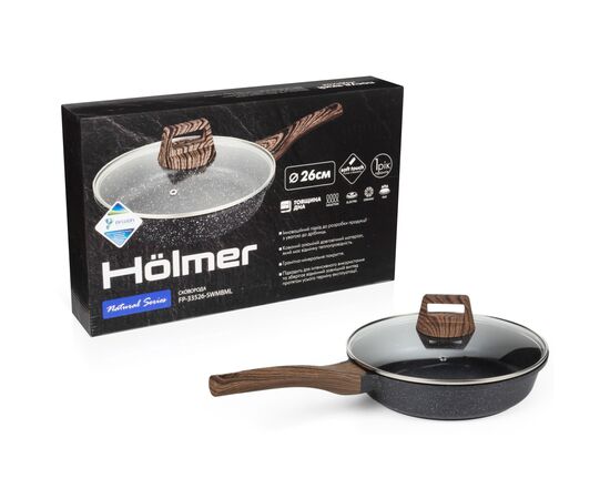 Сковорода Hölmer Natural лита з кришкою 26 см (FP-33526-SWMBML Natural), изображение 9 Сковорода Hölmer Natural лита з кришкою 26 см (FP-33526-SWMBML Natural), изображение 9