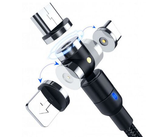 Дата кабель USB 2.0 AM to Lightning + Micro 5P + Type-C 1.0m Magneto 540 XoKo (SC-390MGNT-BK), изображение 2