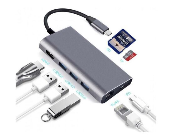Концентратор Dynamode USB3.1 Type-C to HDMI, 3хUSB3.0, RJ45, USB Type-C Female, SD (Dock-USB-TypeC-HDMI-USB3.0-RJ45), зображення 4