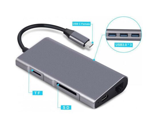 Концентратор Dynamode USB3.1 Type-C to HDMI, 3хUSB3.0, RJ45, USB Type-C Female, SD (Dock-USB-TypeC-HDMI-USB3.0-RJ45), зображення 6