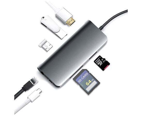 Концентратор ProLogix USB3.1 Type C to HDMI+2*USB3.0+PD+Lan+TF+SD (PR-WUC-105B), изображение 3 Концентратор ProLogix USB3.1 Type C to HDMI+2*USB3.0+PD+Lan+TF+SD (PR-WUC-105B), изображение 3