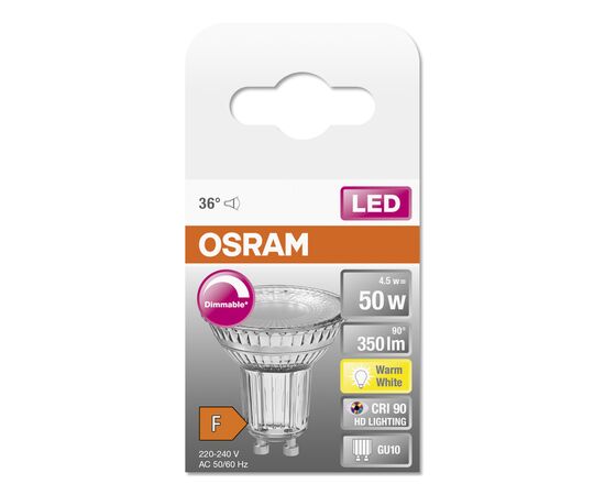 Лампочка Osram LED PAR16 DIM 50 36 4,5W/927 230V GU10 (4058075797888), изображение 4 Лампочка Osram LED PAR16 DIM 50 36 4,5W/927 230V GU10 (4058075797888), изображение 4