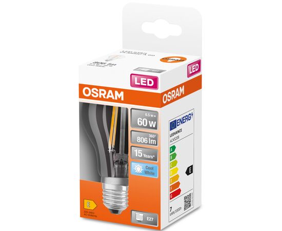 Лампочка Osram LED CL A60 6,5W/840 230V FIL E27 (4058075112308), зображення 5 Лампочка Osram LED CL A60 6,5W/840 230V FIL E27 (4058075112308), зображення 5