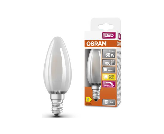 Лампочка Osram LED CL B60 DIM 6,5W/827 230V GL FR E14 (4058075434486), зображення 2 Лампочка Osram LED CL B60 DIM 6,5W/827 230V GL FR E14 (4058075434486), зображення 2
