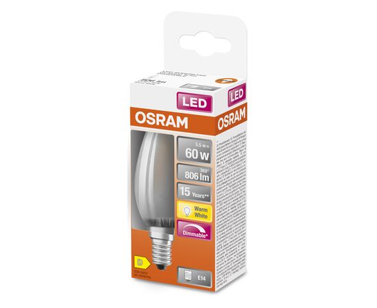 Лампочка Osram LED CL B60 DIM 6,5W/827 230V GL FR E14 (4058075434486), зображення 3 Лампочка Osram LED CL B60 DIM 6,5W/827 230V GL FR E14 (4058075434486), зображення 3