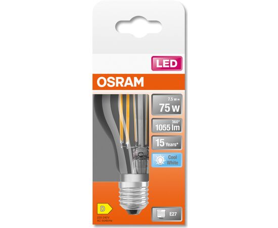 Лампочка Osram LED CLA75 7,5W/840 230V FIL E27 (4058075112445), изображение 2 Лампочка Osram LED CLA75 7,5W/840 230V FIL E27 (4058075112445), изображение 2