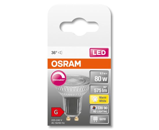 Лампочка Osram LED PAR16 DIM 80 36 8,3W/927 230V GU10 (4058075433663), зображення 5 Лампочка Osram LED PAR16 DIM 80 36 8,3W/927 230V GU10 (4058075433663), зображення 5
