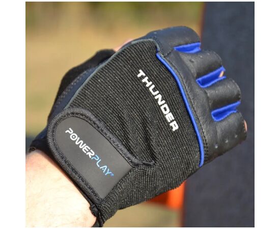 Перчатки для фитнеса PowerPlay 9058 Thunder чорно-сині S (PP_9058_S_Thunder), изображение 2 Перчатки для фитнеса PowerPlay 9058 Thunder чорно-сині S (PP_9058_S_Thunder), изображение 2