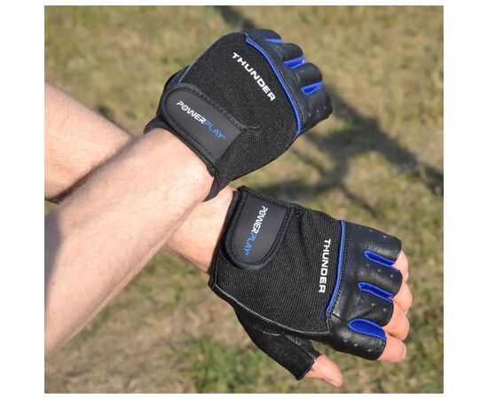 Перчатки для фитнеса PowerPlay 9058 Thunder чорно-сині S (PP_9058_S_Thunder), изображение 6 Перчатки для фитнеса PowerPlay 9058 Thunder чорно-сині S (PP_9058_S_Thunder), изображение 6