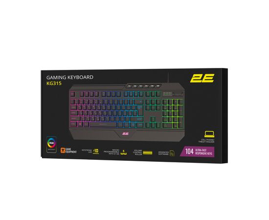 Клавиатура 2E Gaming KG315 RGB USB UA Black (2E-KG315UBK), изображение 8 Клавиатура 2E Gaming KG315 RGB USB UA Black (2E-KG315UBK), изображение 8