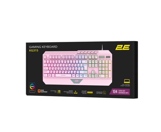 Клавиатура 2E Gaming KG315 RGB USB UA Pink (2E-KG315UPK), изображение 8 Клавиатура 2E Gaming KG315 RGB USB UA Pink (2E-KG315UPK), изображение 8