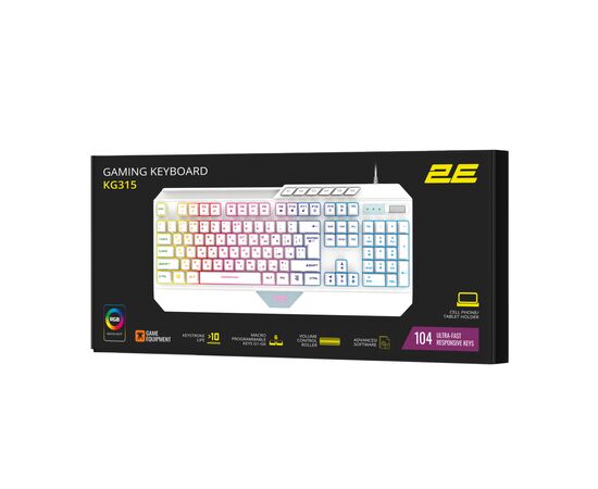 Клавиатура 2E Gaming KG315 RGB USB UA White (2E-KG315UWT), изображение 8 Клавиатура 2E Gaming KG315 RGB USB UA White (2E-KG315UWT), изображение 8