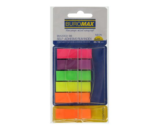 Стікер-закладка Buromax Plastic bookmarks 45x12mm, 6*40 шт, neon (BM.2303-98А)