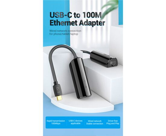 Переходник USB3.1 Type-C to Ethernet RJ45 100 Mb Vention (CFABB), изображение 2 Переходник USB3.1 Type-C to Ethernet RJ45 100 Mb Vention (CFABB), изображение 2