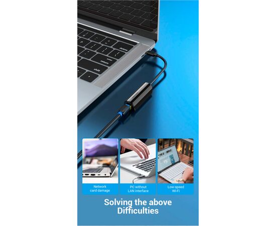 Переходник USB3.1 Type-C to Ethernet RJ45 100 Mb Vention (CFABB), изображение 3 Переходник USB3.1 Type-C to Ethernet RJ45 100 Mb Vention (CFABB), изображение 3