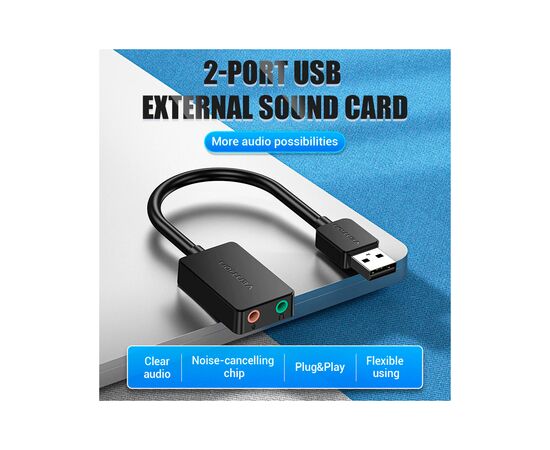 Звуковая плата Vention Audio USB 2х3,5 мм jack 0.15m (CDYB0), изображение 2 Звуковая плата Vention Audio USB 2х3,5 мм jack 0.15m (CDYB0), изображение 2