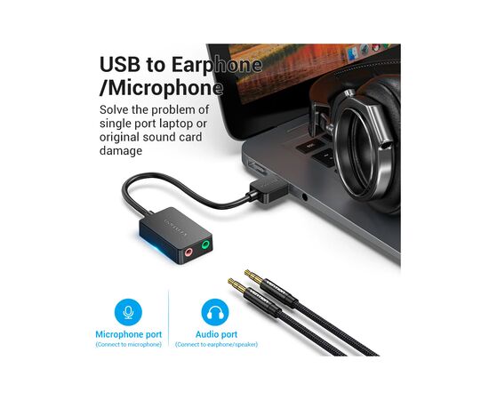 Звуковая плата Vention Audio USB 2х3,5 мм jack 0.15m (CDYB0), изображение 3 Звуковая плата Vention Audio USB 2х3,5 мм jack 0.15m (CDYB0), изображение 3