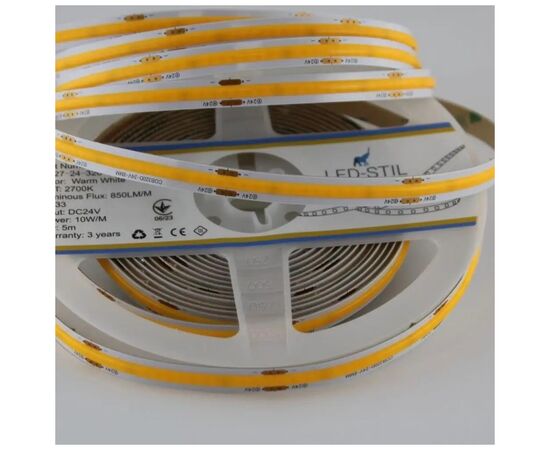 Светодиодная лента LED-STIL 2700K 10 Вт/м COB 320 диодов IP33 24 Вольта 850 lm теплый свет (UC27-24-320-8-90), изображение 4 Светодиодная лента LED-STIL 2700K 10 Вт/м COB 320 диодов IP33 24 Вольта 850 lm теплый свет (UC27-24-320-8-90), изображение 4