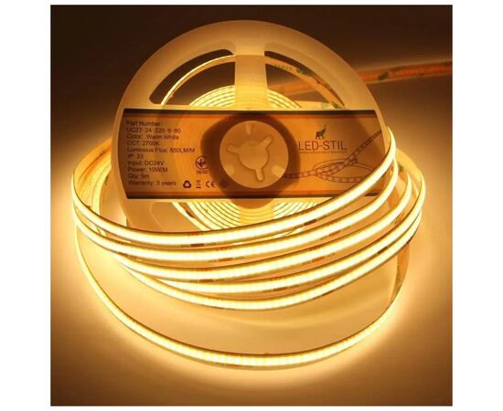 Світлодіодна стрічка LED-STIL 2700K 10 Вт/м COB 320 діодів IP33 24 Вольта 850 lm тепле світло (UC27-24-320-8-90)