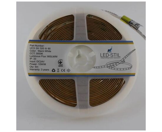 Светодиодная лента LED-STIL 3000K 10 Вт/м COB 320 диодов IP33 24 Вольта 900 lm теплый свет (UC3-24-320-8-90), изображение 4 Светодиодная лента LED-STIL 3000K 10 Вт/м COB 320 диодов IP33 24 Вольта 900 lm теплый свет (UC3-24-320-8-90), изображение 4