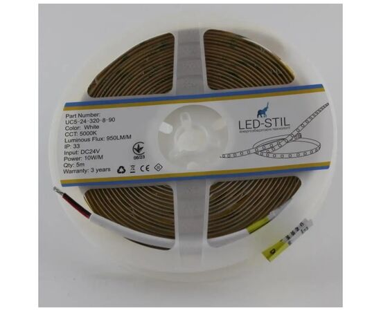 Світлодіодна стрічка LED-STIL 5000K 10 Вт/м COB 320 діодів IP33 24 Вольта 1000 lm нейтральне світло (UC5-24-320-8-90), зображення 3 Світлодіодна стрічка LED-STIL 5000K 10 Вт/м COB 320 діодів IP33 24 Вольта 1000 lm нейтральне світло (UC5-24-320-8-90), зображення 3