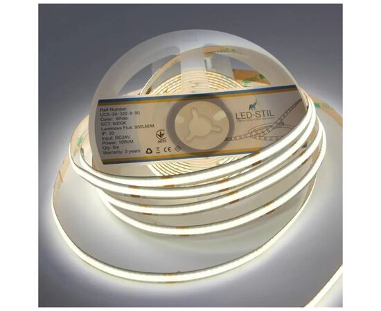 Світлодіодна стрічка LED-STIL 5000K 10 Вт/м COB 320 діодів IP33 24 Вольта 1000 lm нейтральне світло (UC5-24-320-8-90)